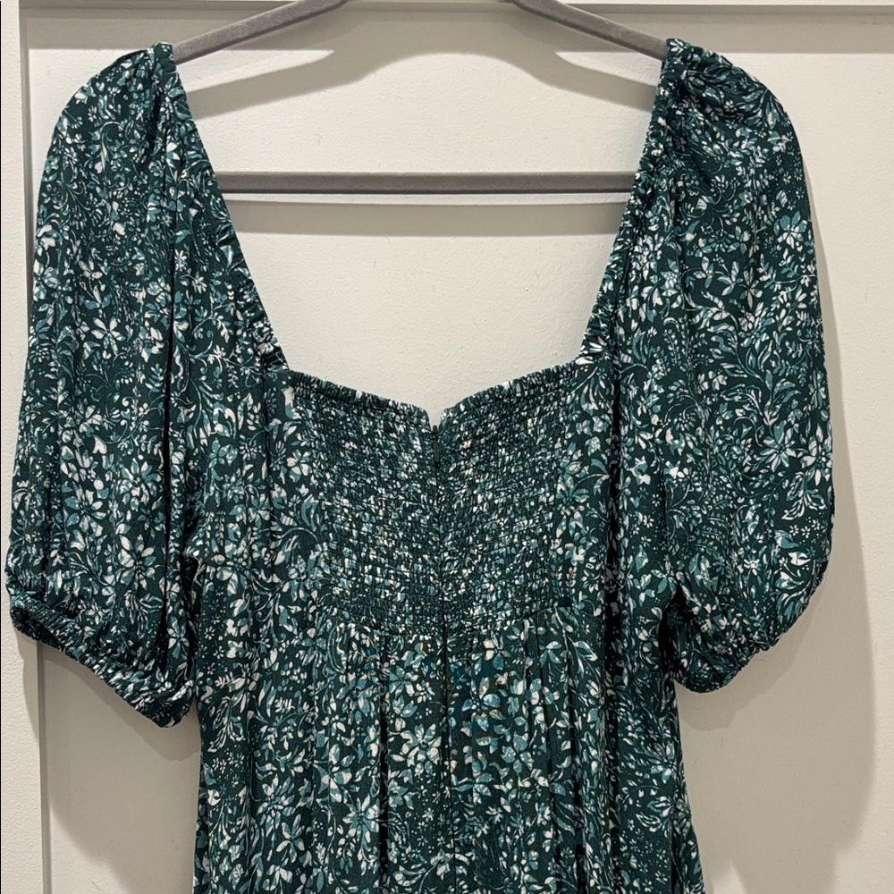 Madewell Women's Green Floral Puff-Sleeve Midi Dress - Picture 6 of 6